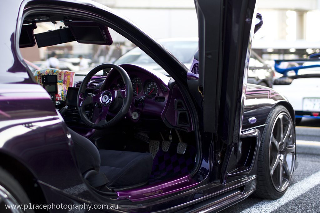 Sevens Day 2013 - Purple scissor door FD RX-7 - Three-quarter interior shot 1