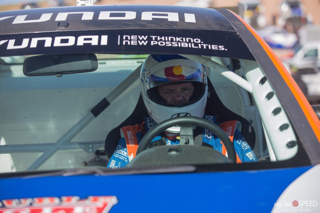 Time Attack Hyundai driver, Paul Dallenbach, give a wink before taking the green flag at top section practice.