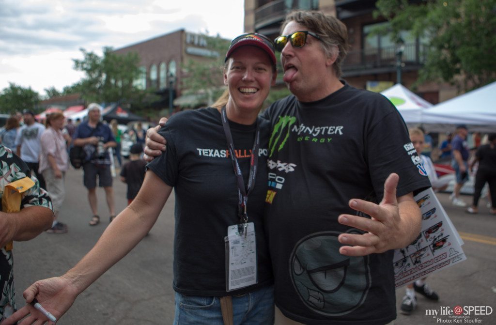 Friday night fun at Fan Fest in Downtown Colorado Springs.  Here Pat Doran and former Time Attack Champion Brianne Corn have some fun for the camera.