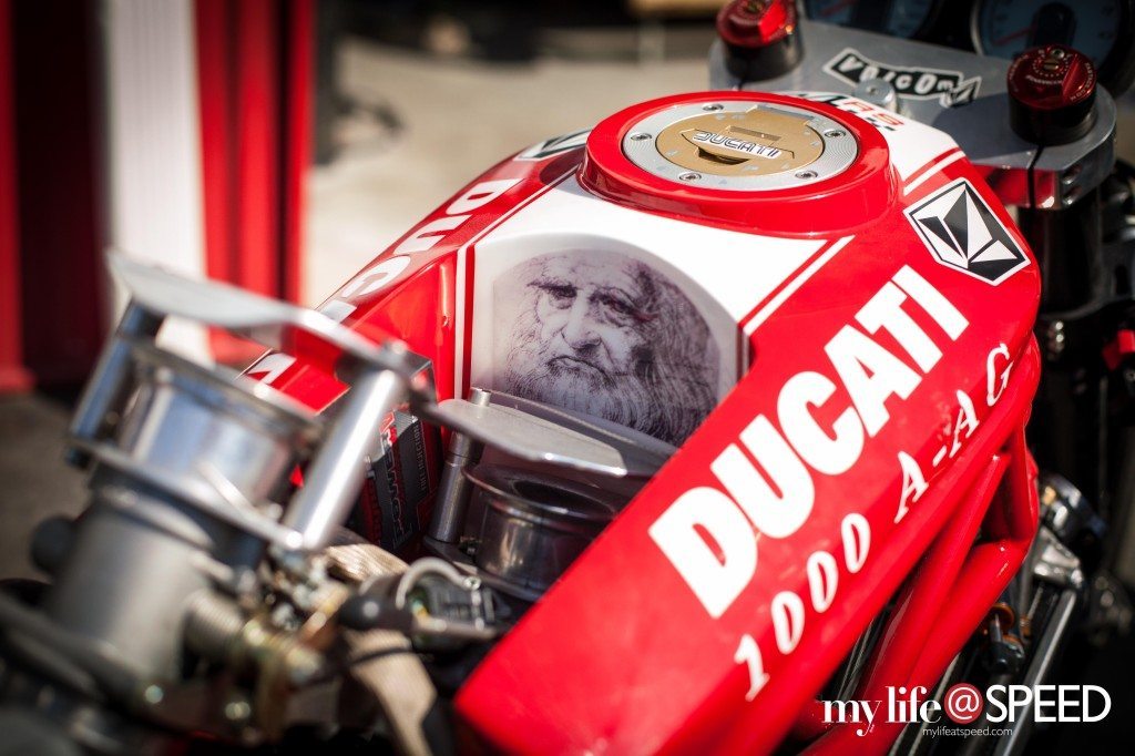 Close up of the Bonneville Ducat race bike