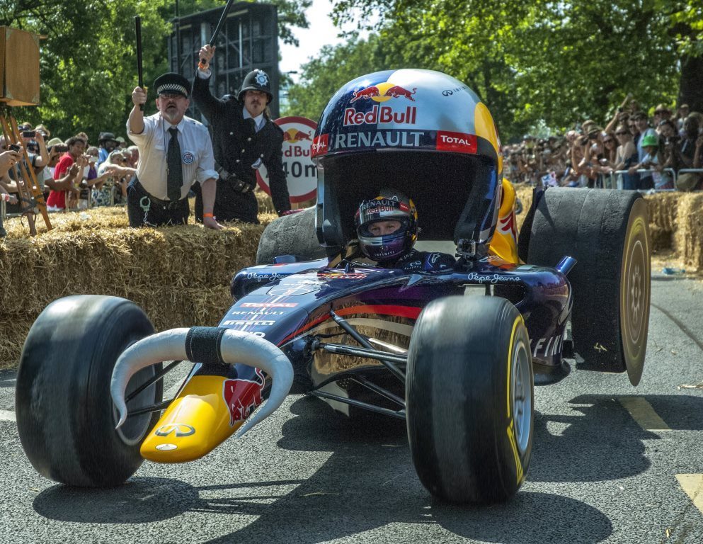 Christian Horner of Infiniti Red Bull Racing performs at the Red Bull Soap Box race in London UK 2013 on July 14th, 2013 // Leo Francis/Red Bull Content Pool // P-20130715-00462 // Usage for editorial use only // Please go to www.redbullcontentpool.com for further information. //