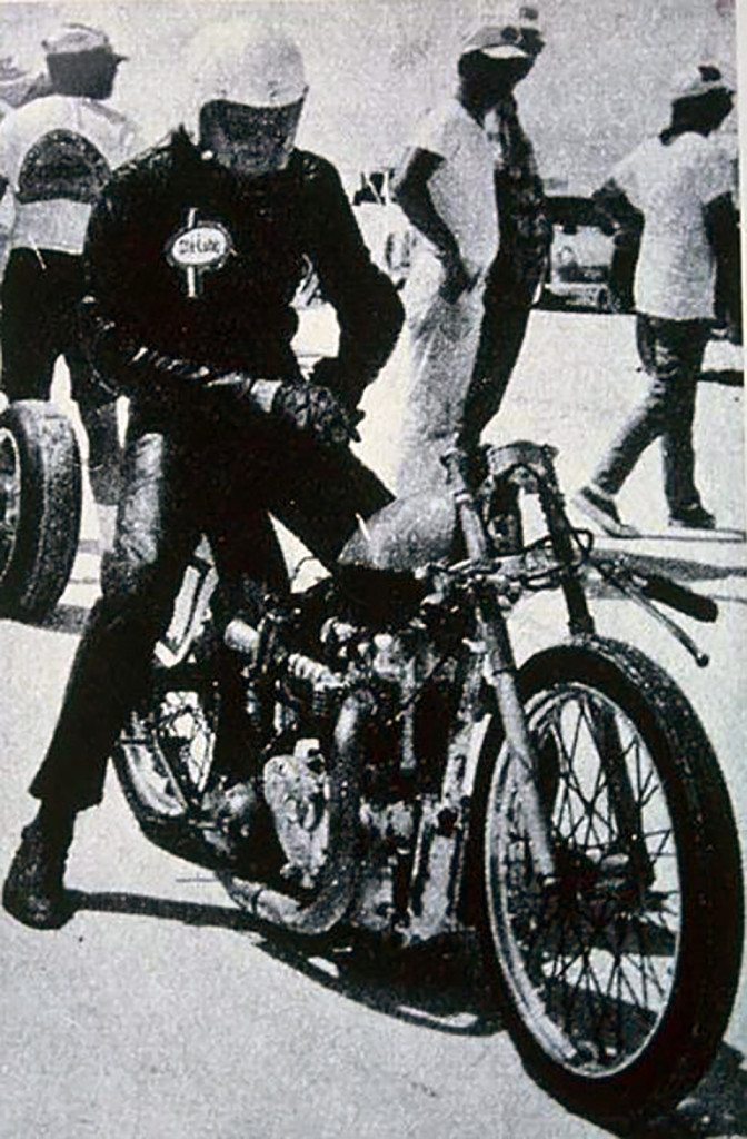 This was the photo that Sire used for inspiration. That's '60s drag ace Nira Johnson, on the bike.