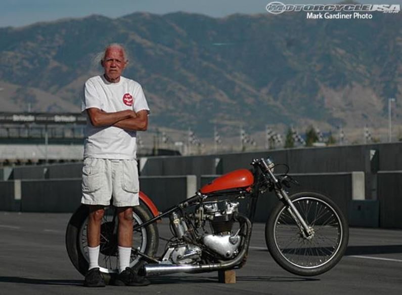 Nira Johnson, at MMP in 2008, with his bike (now in the collection of Rodd Lighthouse.)