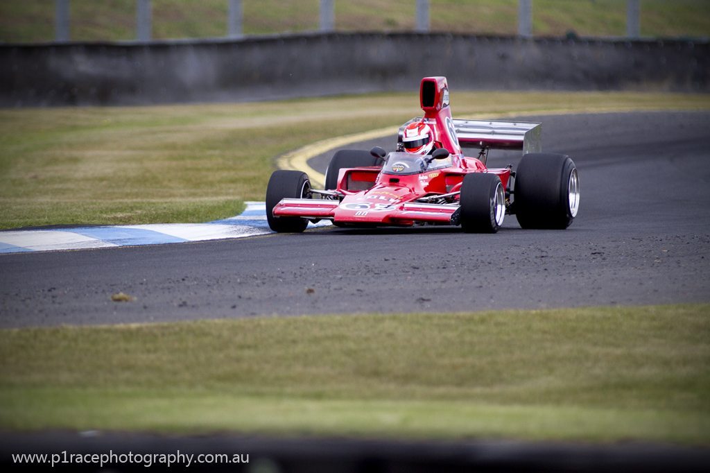 V8 Supercars 2013 - Sandown 500 -  Formula 5000 - Red 63 - Turn 7 apex - Front three-quarter shot 2
