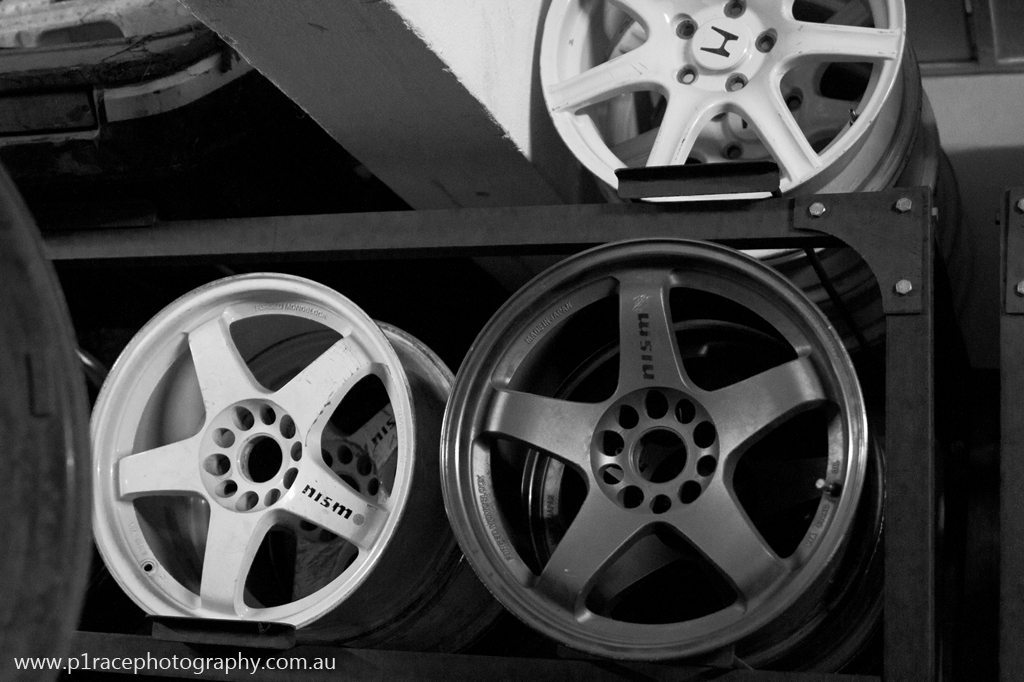 Kazuto Garage - hidden warehouse - Upstairs - Nismo LM five spoke and Honda NSX-R wheels 2
