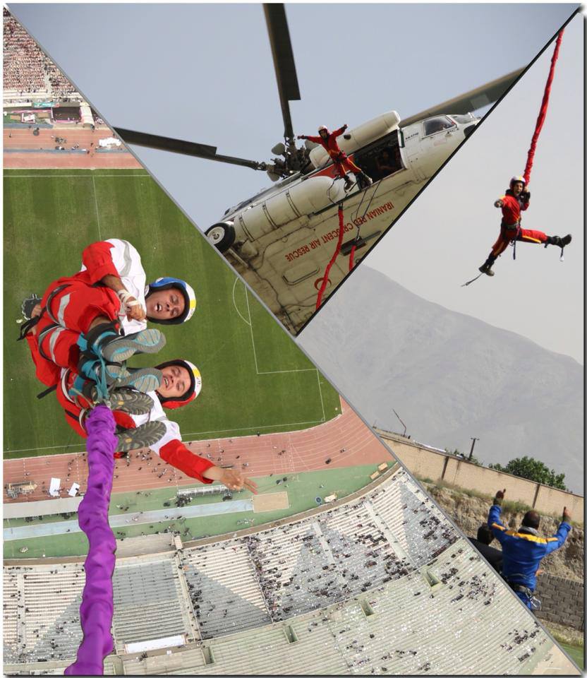 The “Stunt 13” patented a new success, they were assigned to a new position with two men jump from height of 200 meter and from the Red Crescent helicopter above Azadi stadium. 