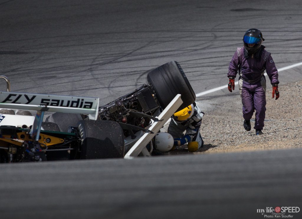 I saw the true meaning of sportsmanship at the Monterey Historic races at Laguna Seca this year.  This Brabham flipped down the corkscrew and two fellow competitors, running 1-3 at the time, came to his aid.