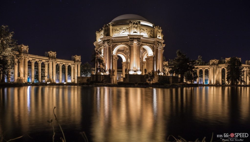I enjoy San Francisco at night and this is one of the reasons why.  The Palace of Fine Arts looks amazing at night.
