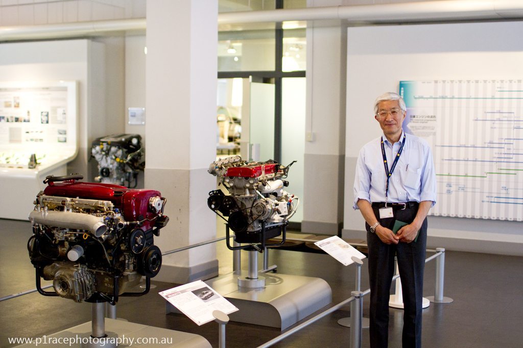 Nissan Engine Museum - Maeda-san standing next to SR20DET and RB26DETT 8