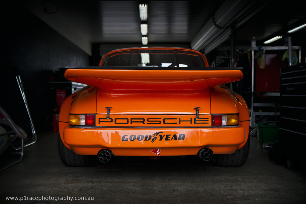 Phillip Island Classic 2014 - Friday - Jeff Dutton - 1974 Mark Donohue Porsche 911 IROC RSR - Pits - rear shot 12