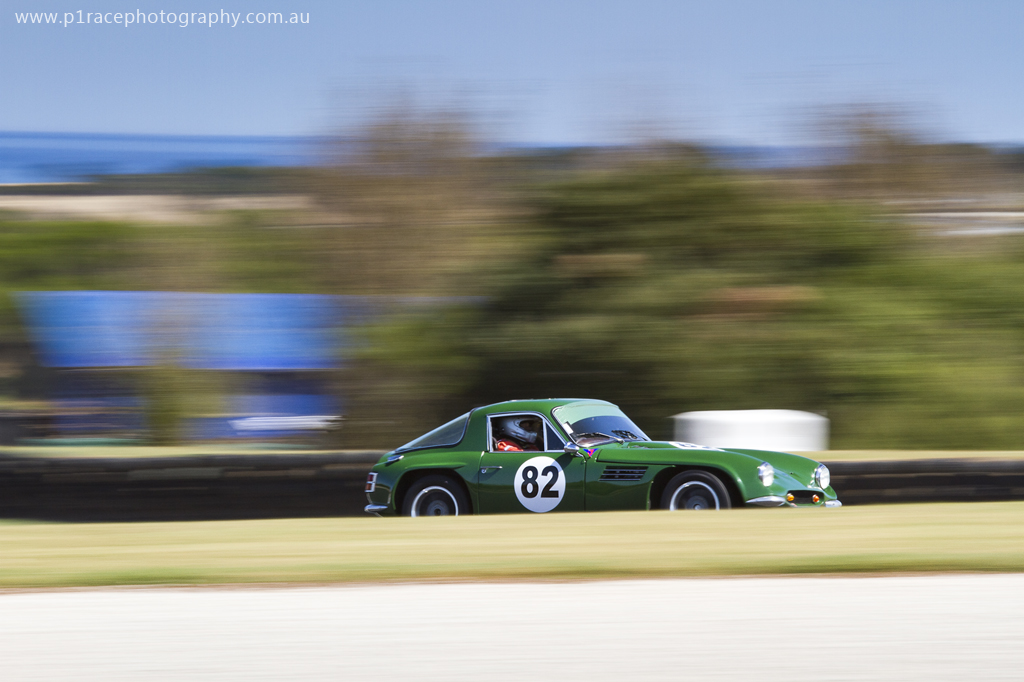 Phillip Island Classic 2014 - Sunday - Andrew Newall - Laurie Burton - 1969 TVR Tuscan - Turn 9 apex - front three-quarter pan 1