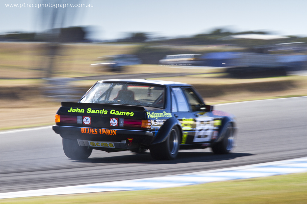Phillip Island Classic 2014 - Sunday - John Mina - 1981 Group C XD Ford Falcon - Turn 6 exit - rear three-quarter pan 1