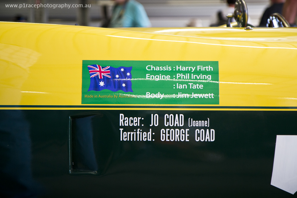 Phillip Island Classic 2014 - Sunday - Phillip Aitken - George Coad - 1956 Vauxhall Special - Pits - Driver name profile shot 1