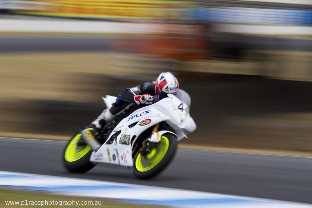 WSBK 2014 - Round 1 - Phillip Island - Saturday - Australian Supersport Race 1 - Matthew Davies - Yamaha RZF-R6 - Turn 6 exit - front three-quarter pan 2