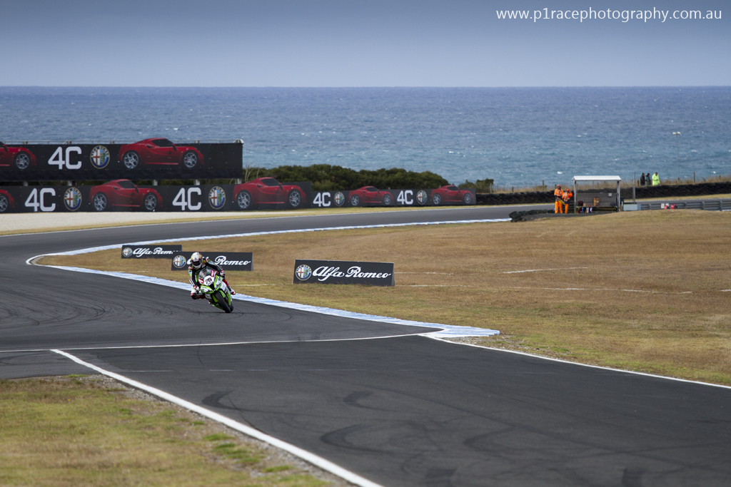 WSBK 2014 - Round 1 - Phillip Island - Saturday - WSBK Free Practice 3 - Loris Baz - Kawasaki ZX-10R - Turn 4 entry - front wide shot 1