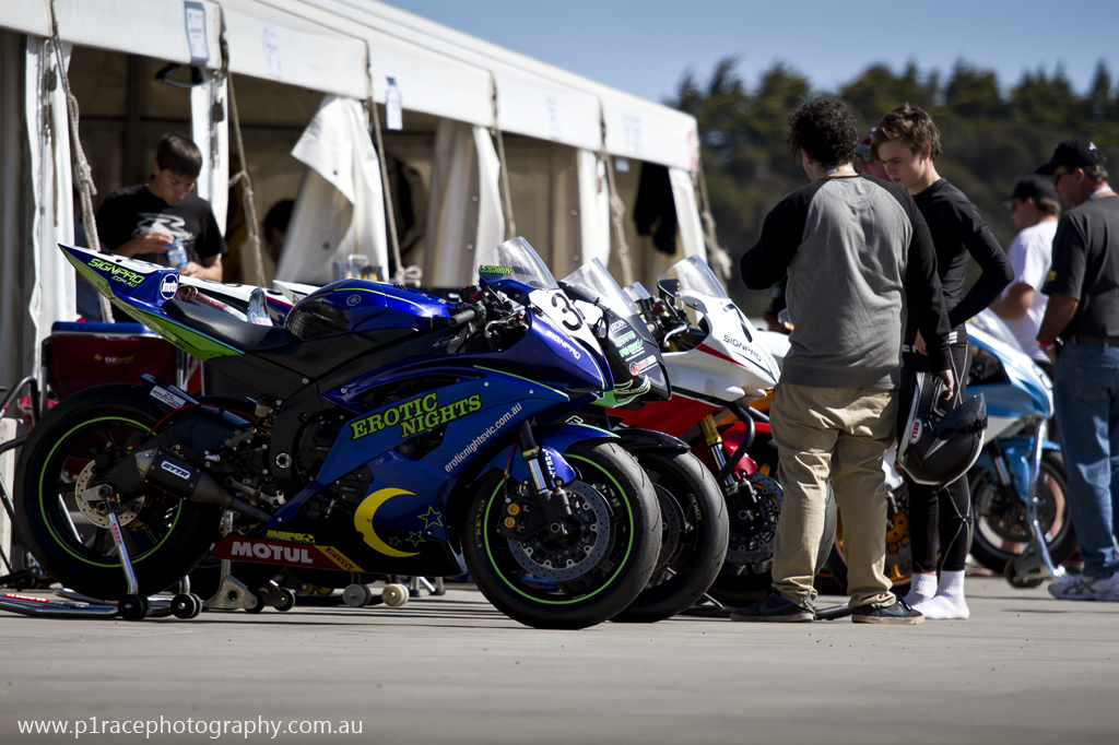 WSBK 2014 - Round 1 - Phillip Island - Sunday - Pits - Australian Superbike Prostock pits - Bike line-up shot 6