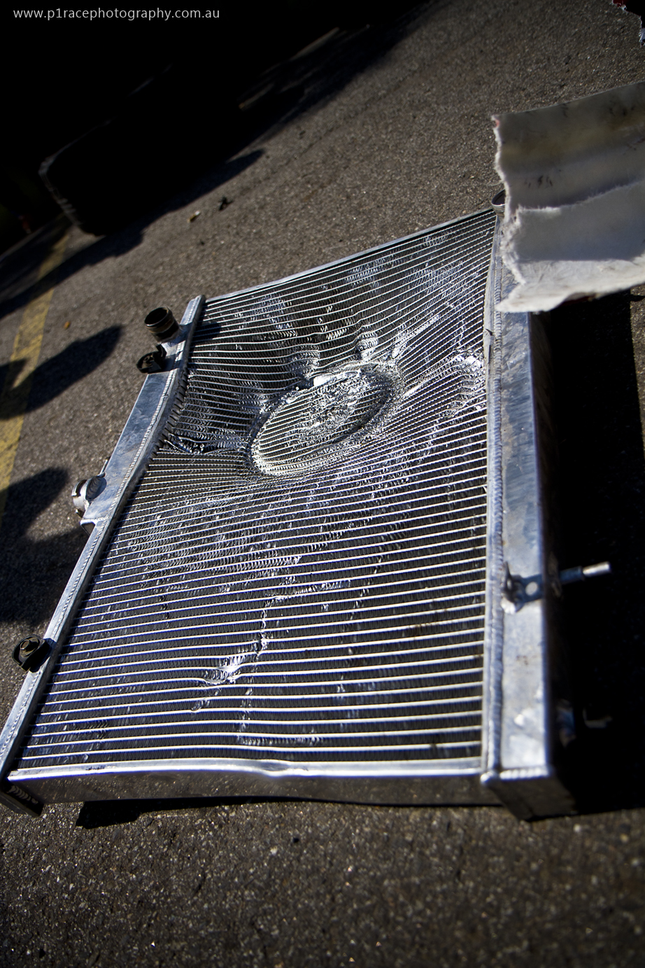 VicDrift 2014 Round 1 - Calder Park - Daniel Shalders - R33 Nissan Skyline - Pits - Post-crash radiator shot 2 (small)