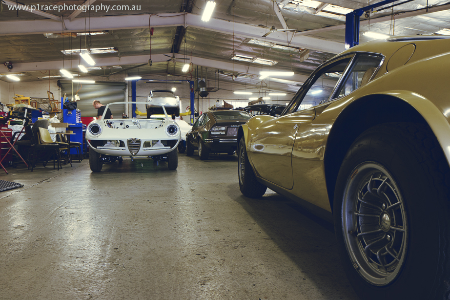 HVR shop visit May 2014 - Main shop - Ferrari Dino - Alfa Romeo Spider - rear three-quarter shot 1