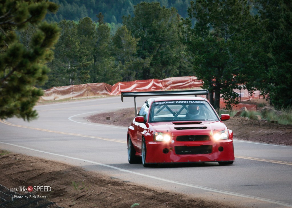 Brianne Corn races her Subaru WRX STI through Picnic Grounds during an early morning practice.