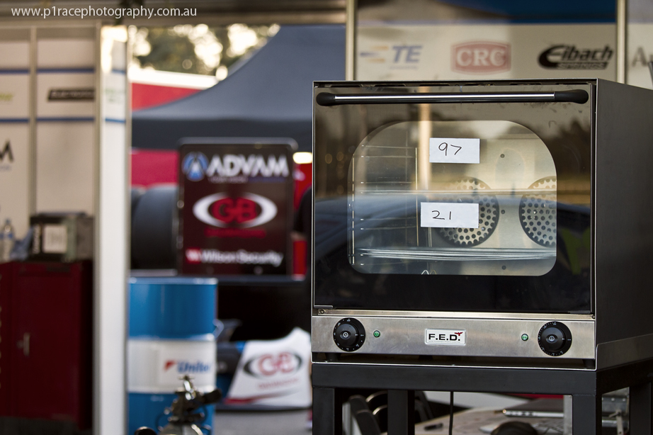 V8 Supercars 2014 - Sandown 500 - Sunday - Team Advam pits - Brake pad oven 1