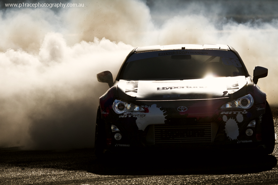 VicDrift 2014 - Round 5 - Beau Yates - ZN6 Toyota 86 - Post-ceremony burnouts - Front shot 7