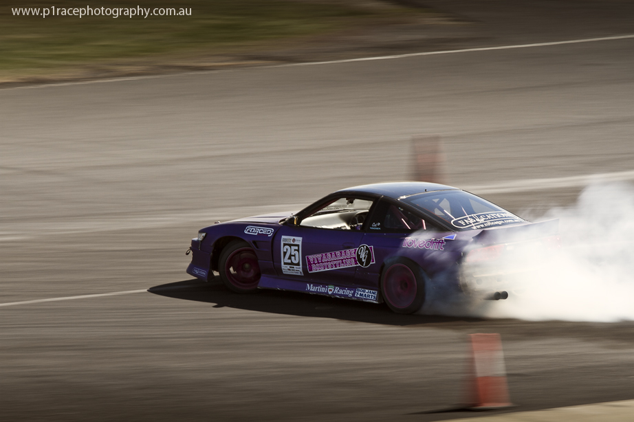 VicDrift 2014 - Round 5 - Catherine May - Purple S13 Nissan SilEighty - Turn 2 exit - Rear three-quarter pan 2