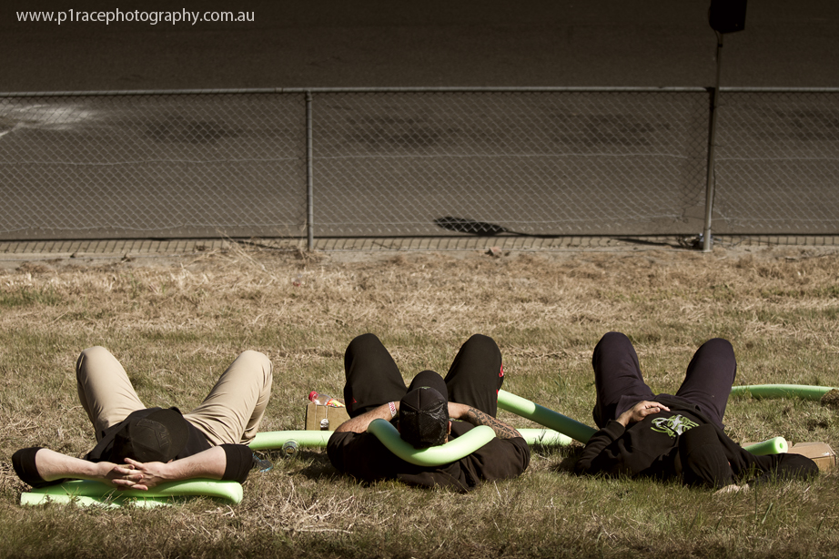 VicDrift 2014 - Round 5 - Manic Racing cheer squad - Trio lying down shot 1