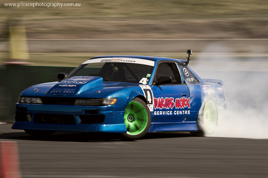 VicDrift 2014 - Round 5 - Moe El-Haouli - V8 S13 Nissan Silvia - Turn 3 xlipping point - Front three-quarter pan 3