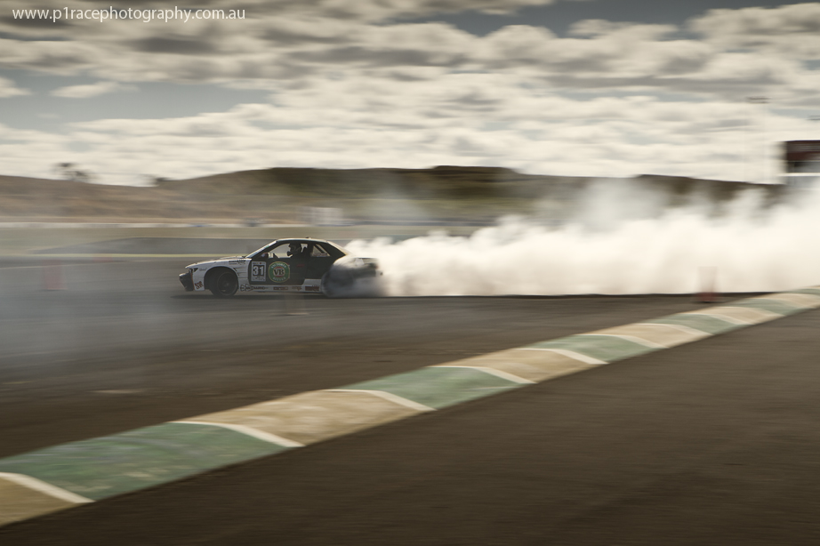 VicDrift 2014 - Round 5 - Rob Prosenik - Green S13 Nissan Silvia - Turn 2 exit - Profile pan 1