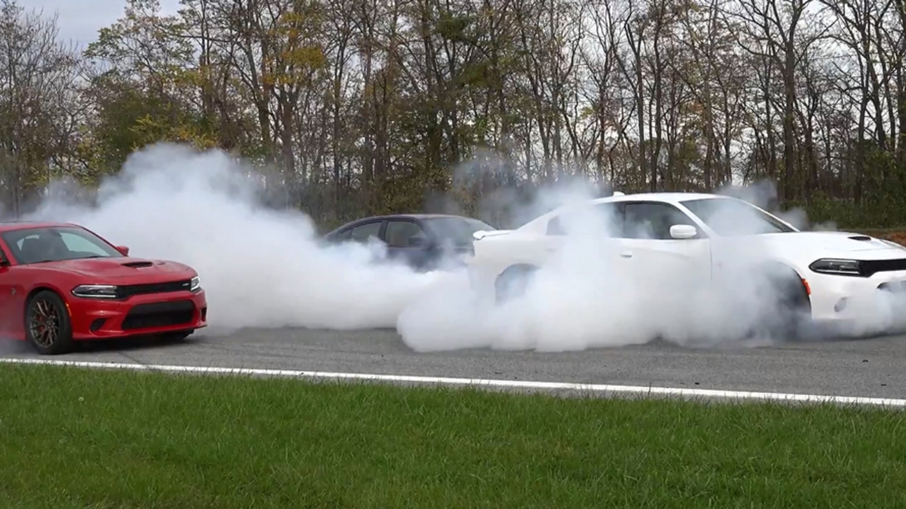Dodge Charger Hellcats Triple Burnout! - My Life at Speed