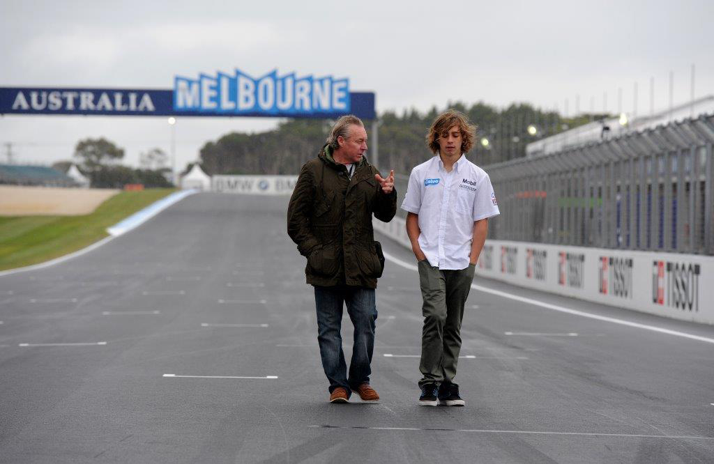 Dad Wayne Gardner gives tips to his 16 year old son Remy on Phillip Island's famous Gardner Straight