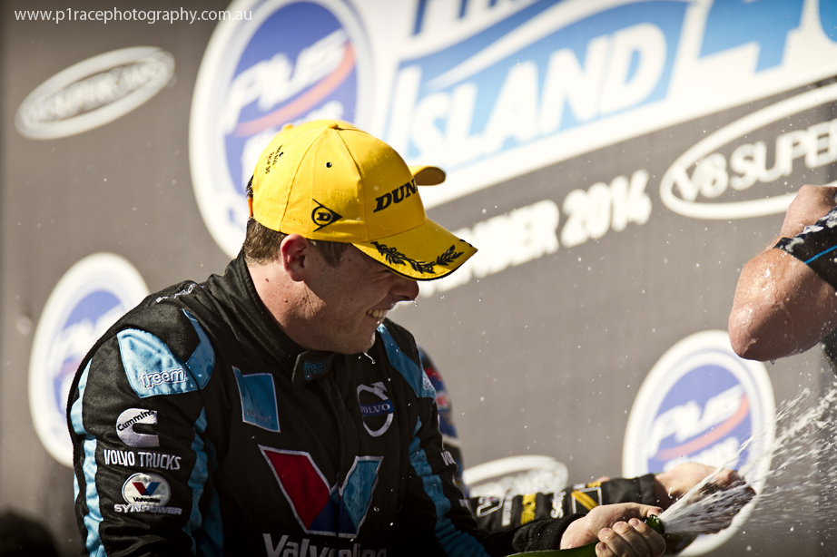 V8 Supercars 2014 - Phillip Island 400 - Sunday - Race 35 - Scott Mclaughlin - Poduim champagne spray 1