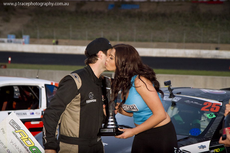 ADGP 2014-15 - Round 2 - Melbourne - Beau Yates - Trophy presentation - Model kiss 1