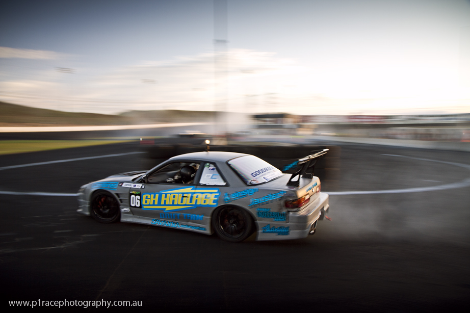 ADGP 2014-15 - Round 2 - Melbourne - Driftkhana - Dale Campaign - S13 Nissan Onevia - Hairpin apex - Rear three-quarter pan 1