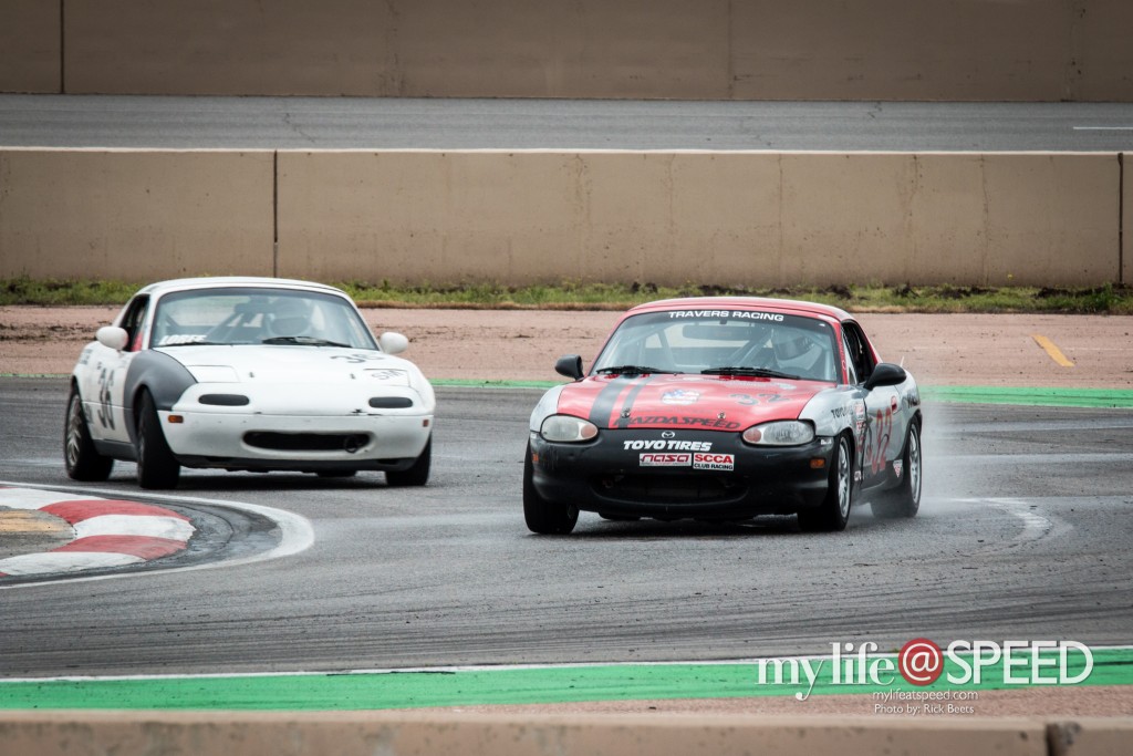 Saturday practice started a little damp for the Spec Miata series that was running to support ChampTruck