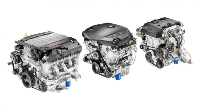 Photo courtesy of Chevrolet. Their engine line up for the Camaro. Left to right. The LT1 V8, The 3.6l V6 and their new 2.0L Turbo 4 Cylinder