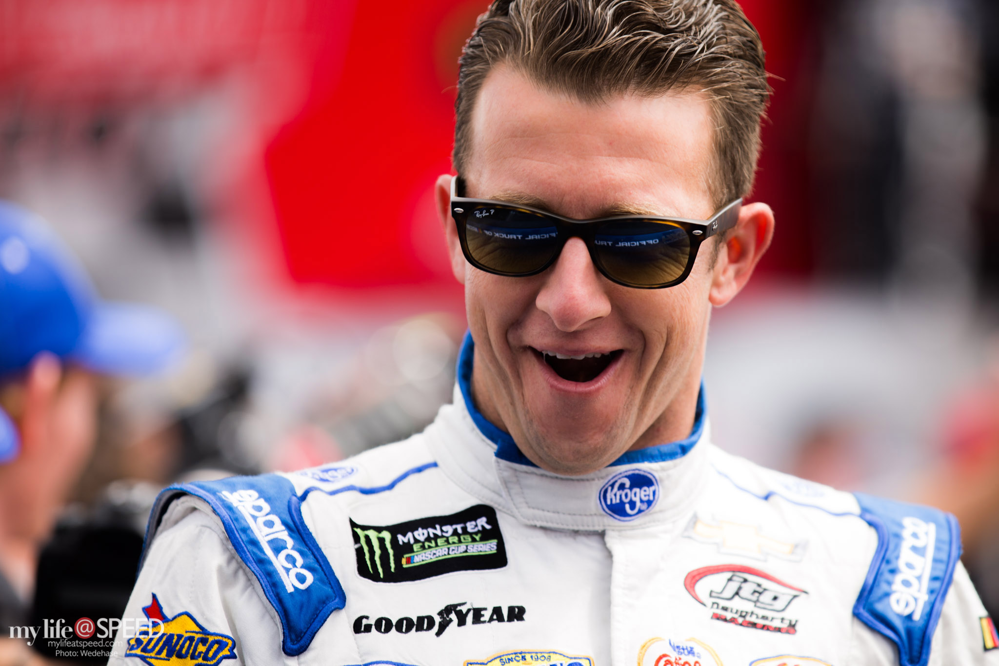 AJ Allmendinger interacts with the crowd during driver introductions. 